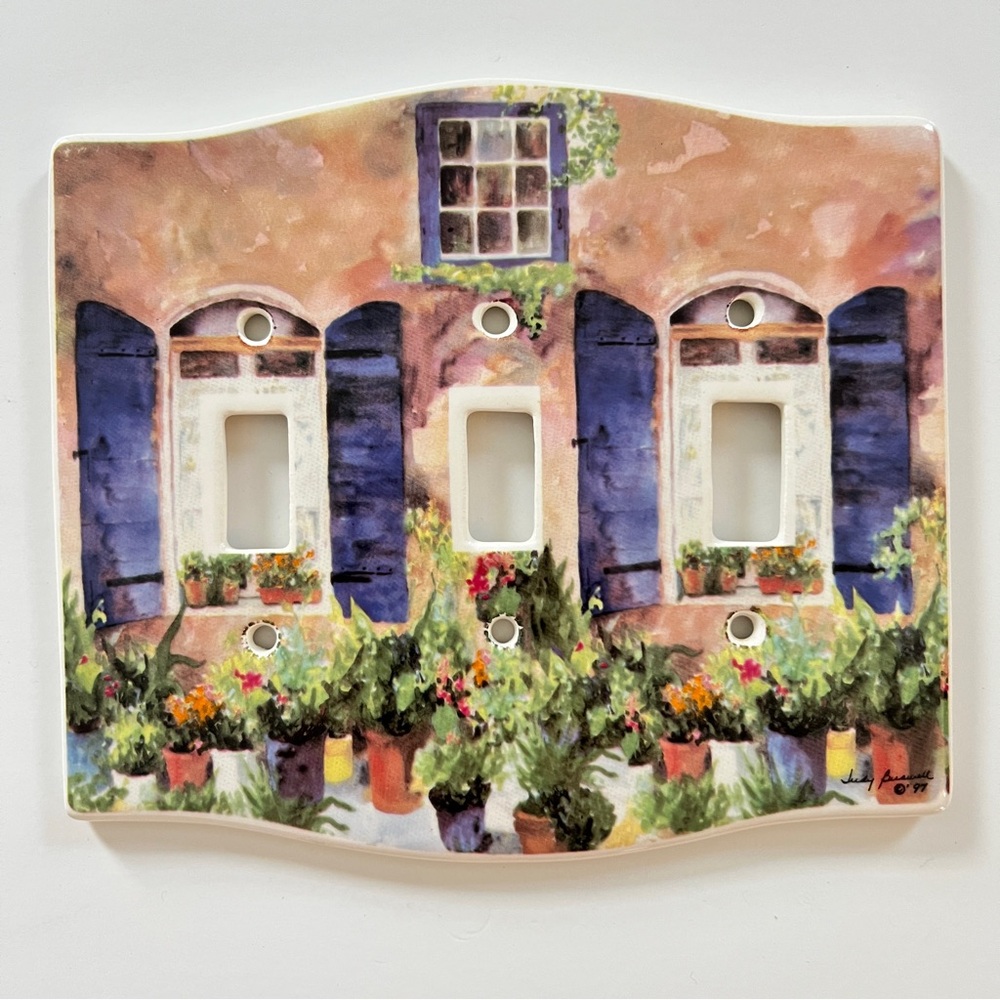 Vintage 3 Toggle Ceramic, Judy Buswell Artist signet Light Switch Cover 1999